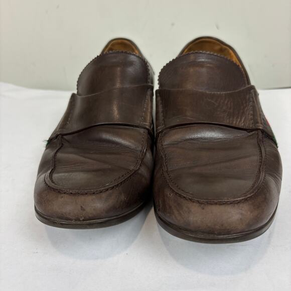Gucci Brown Leather Web Slip On Loafers Men's 9 - Picture 14 of 15